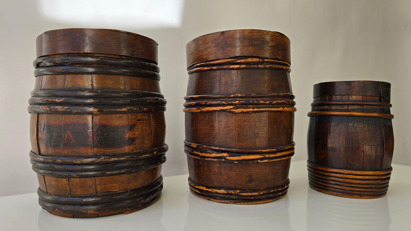 Set Of Three Antique Dutch/Flemish Herring Barrels With Original Inscriptions photo buy