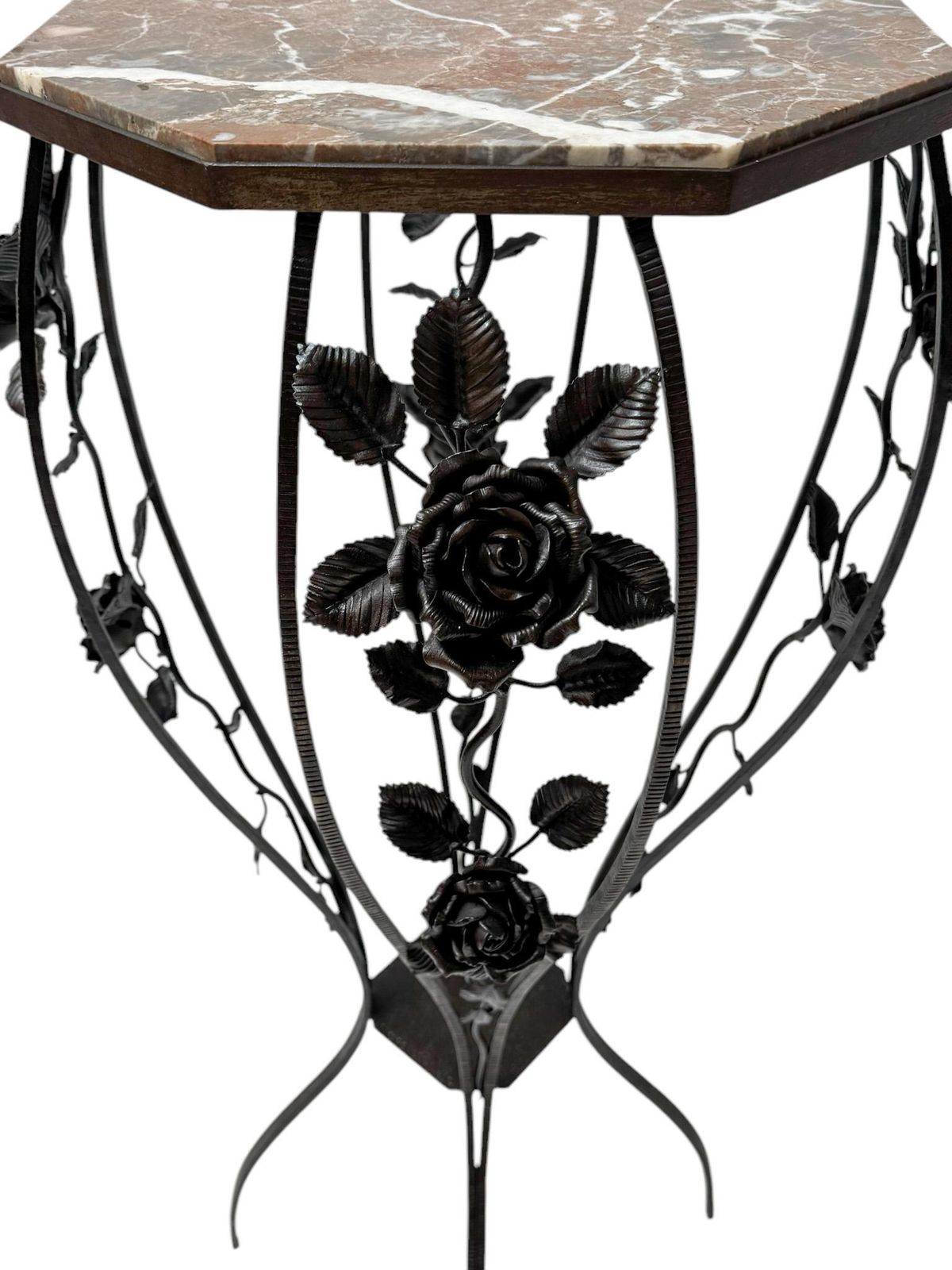 Art Deco Extra Large Wrough Iron Pedestal With Multi Colored Marble Top, 1930s photo for sale