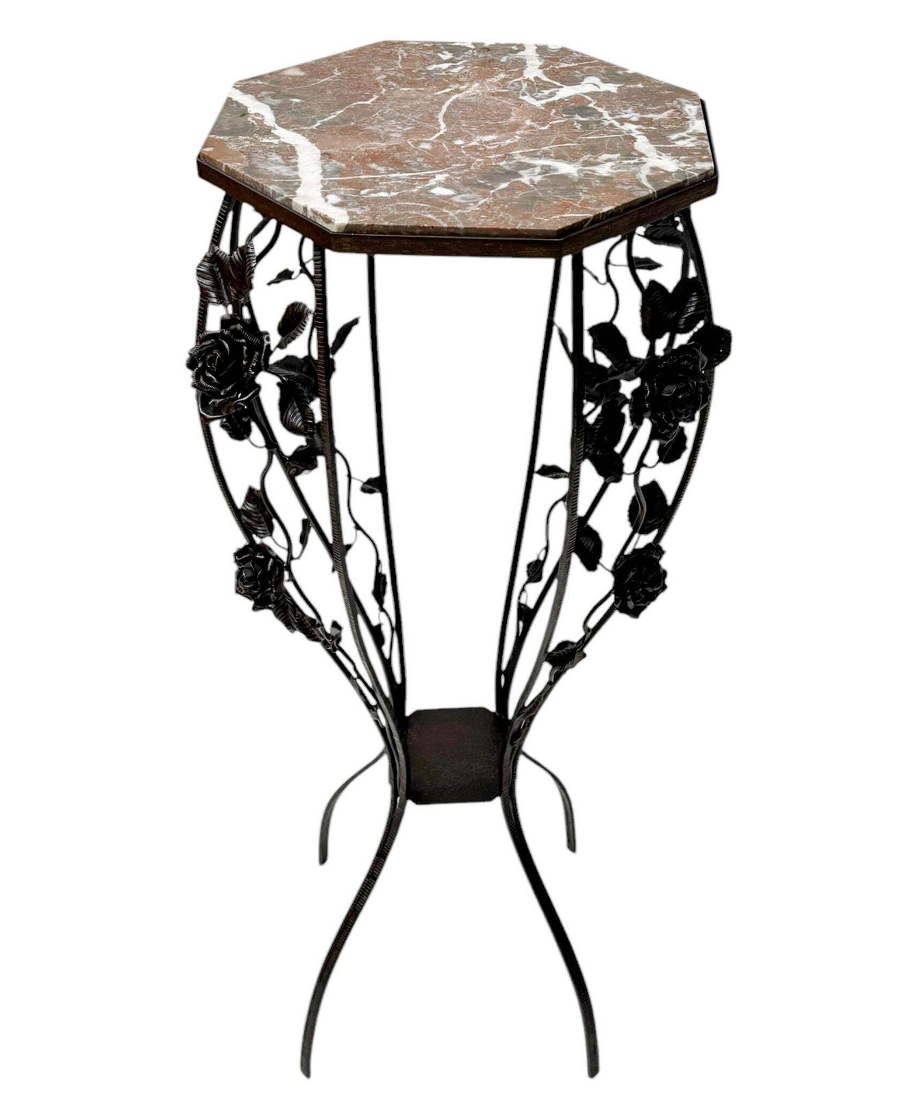 Art Deco Extra Large Wrough Iron Pedestal With Multi Colored Marble Top, 1930s photo vinterior