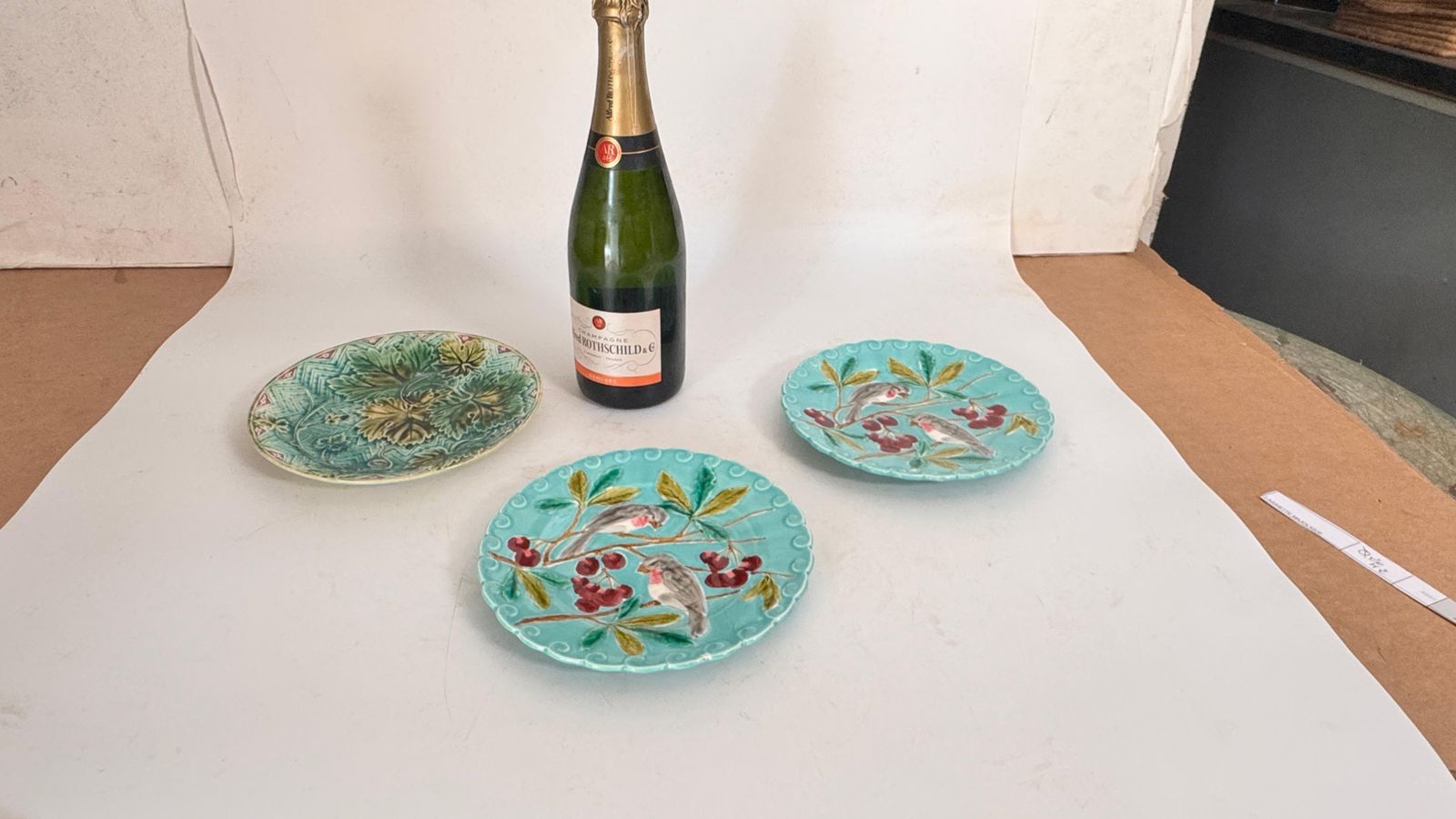 Set Of Three 19th Century French Majolica Plates – Birds, Vegetation & Fruits photo furniture