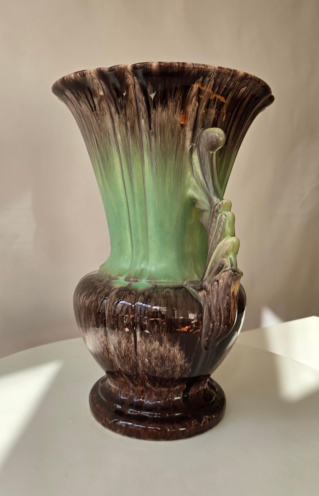 Large German Ceramic Fat Lava Vase, Drip Glaze Brown & Green, 1950s photo Home Decor