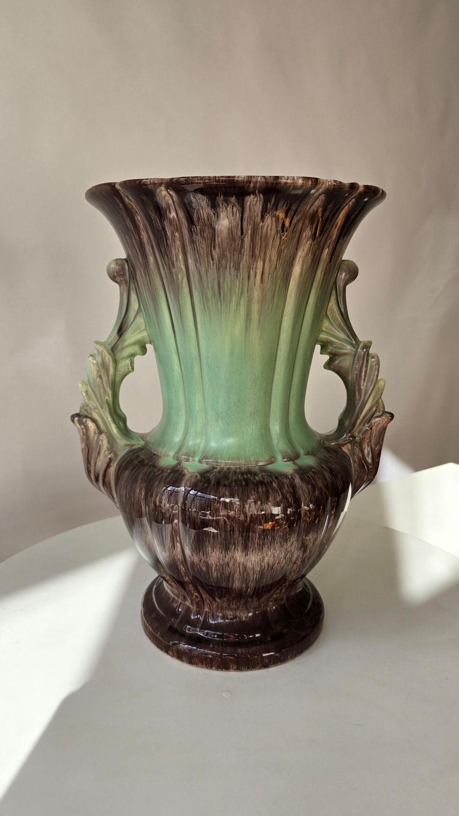 Large German Ceramic Fat Lava Vase, Drip Glaze Brown & Green, 1950s photo 1127.0