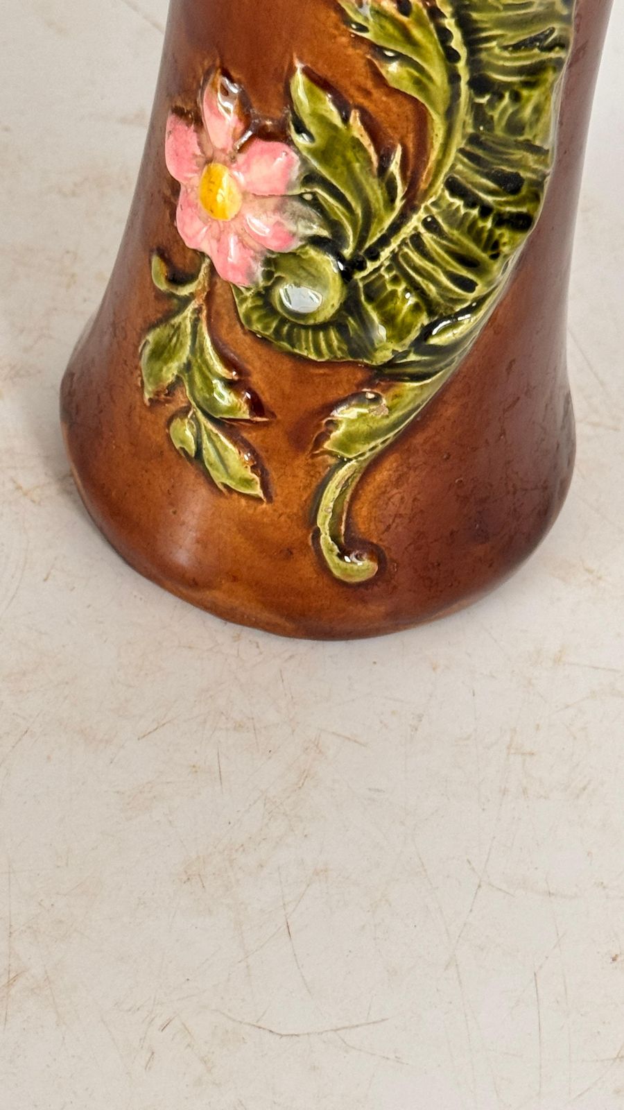 19th Century Majolica Vase With Floral And Foliage Motifs photo buy
