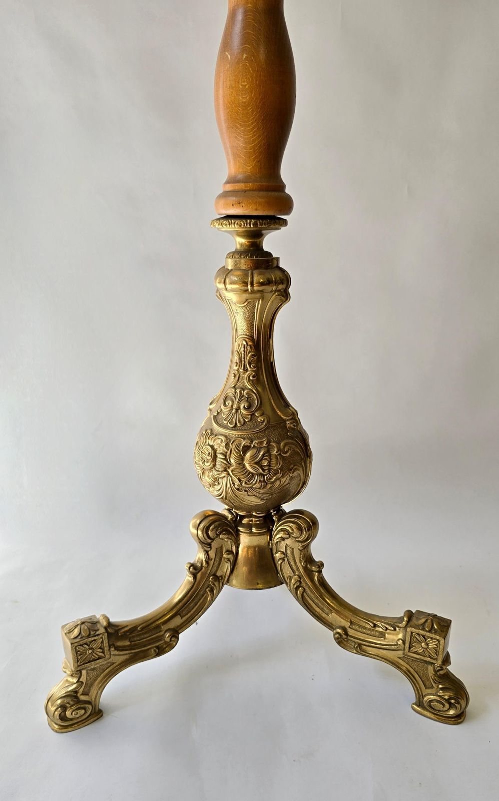 Vintage Standing Coat Rack, Wood And Gilt Brass, 1960s–1970s photo vinterior
