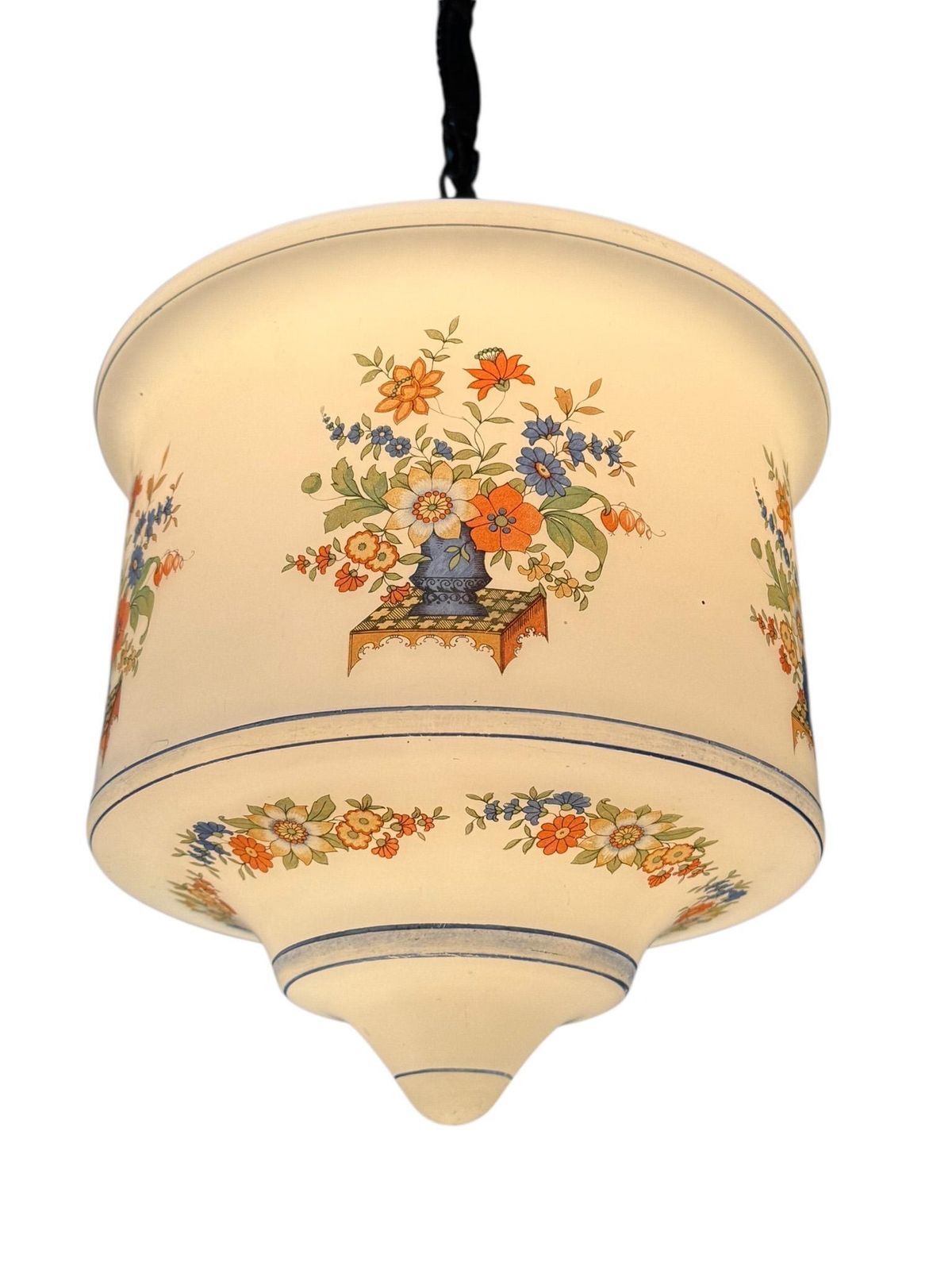 photo buy Art Nouveau Pendant Light With Original Hand Painted Glass Shade, 1900s