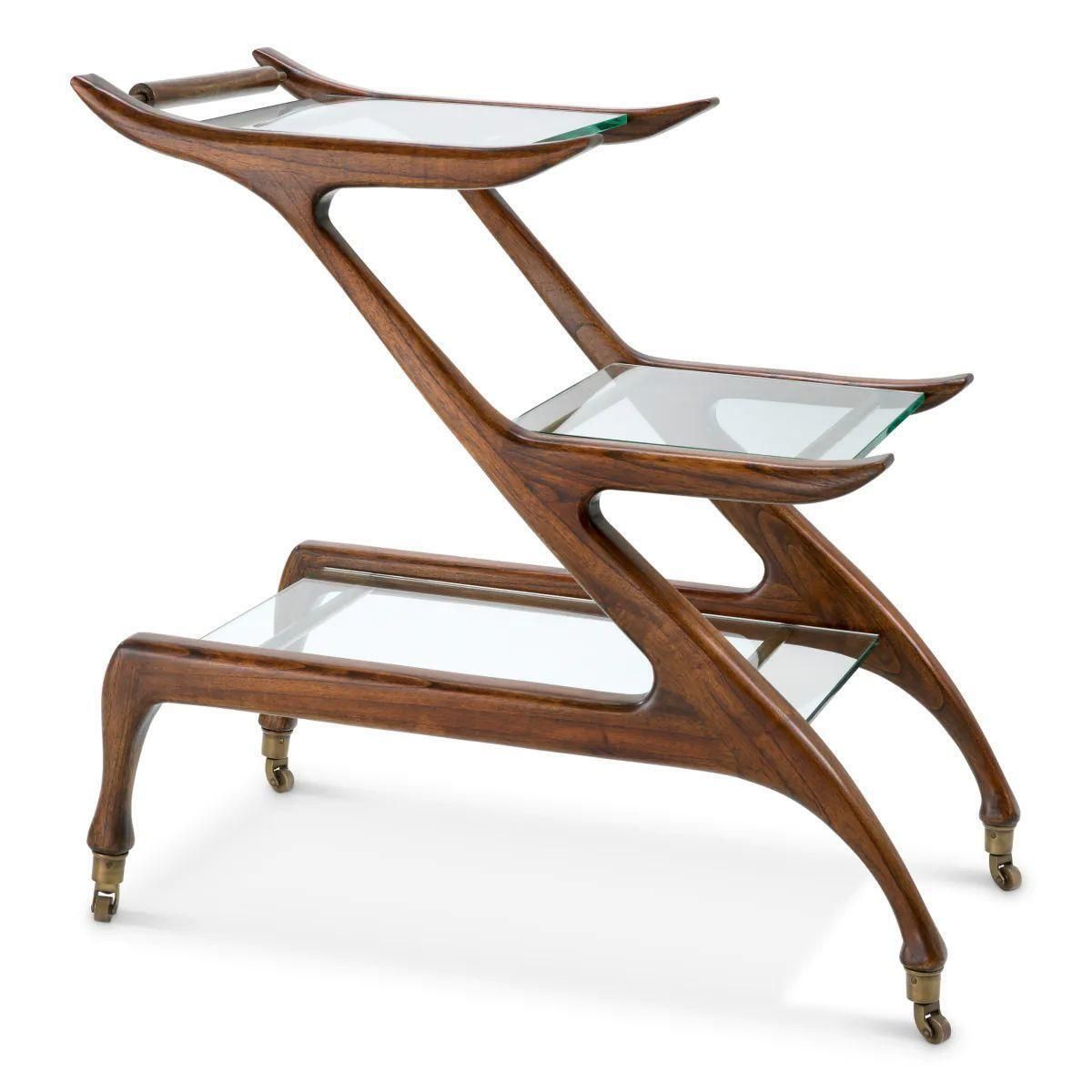 Serving Trolley In Classic Brown Wood And Clear Glass photo furniture