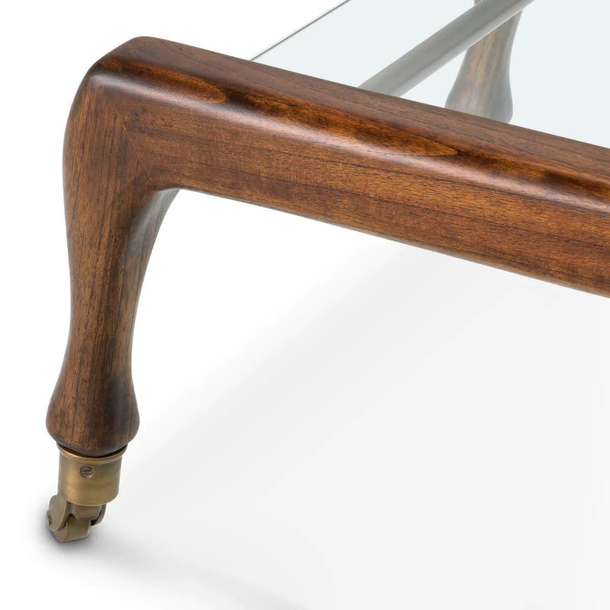 photo furniture Serving Trolley In Classic Brown Wood And Clear Glass