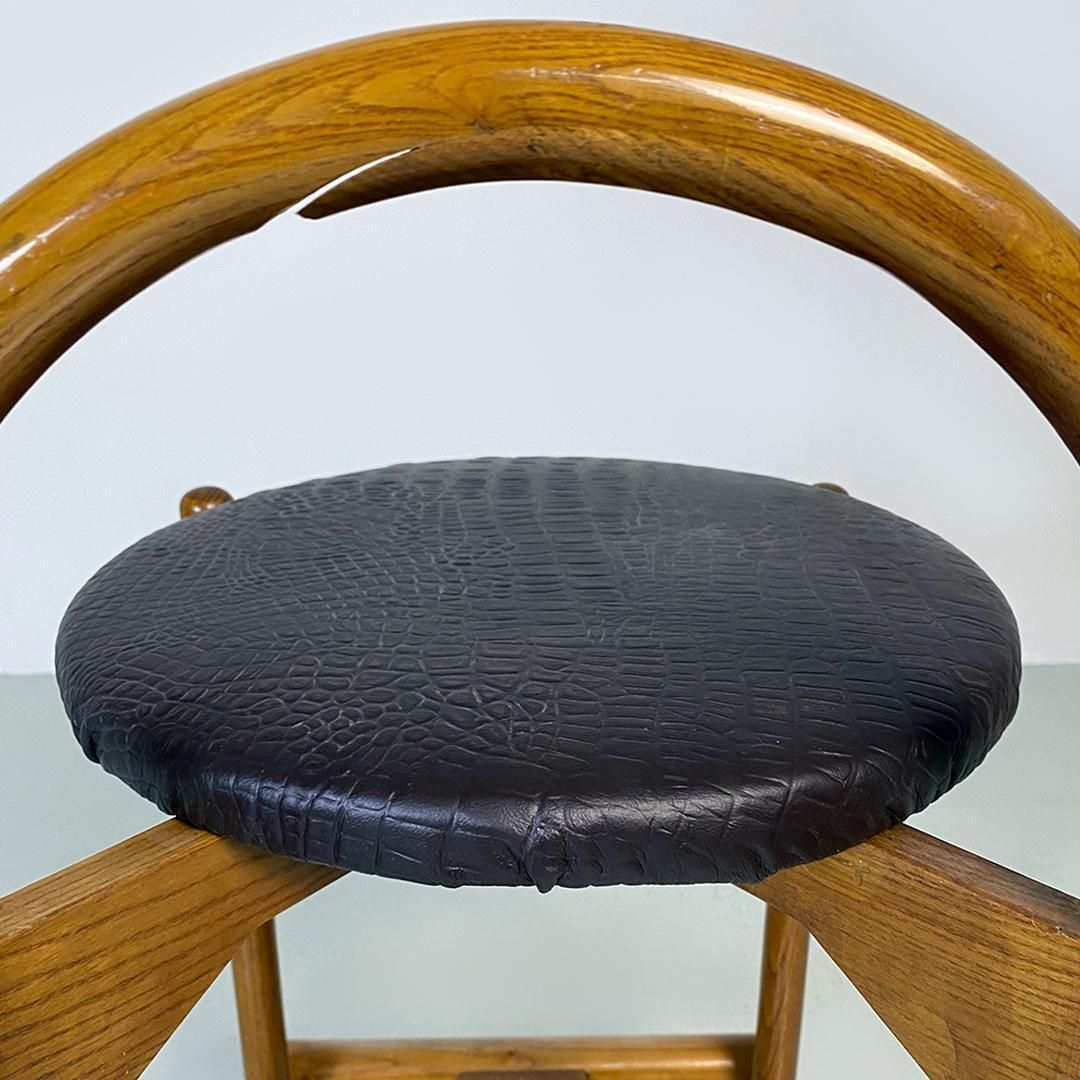 Italian Mid Century Modern Wooden Structure & Faux Leather Seat High Stool 1970s photo Furniture