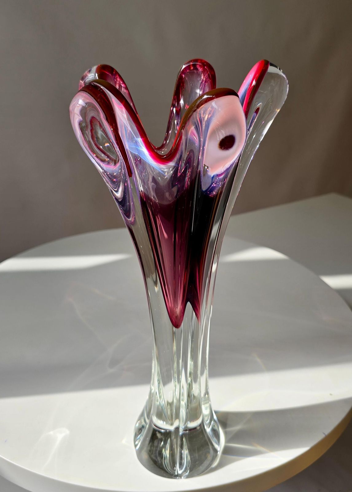 Murano Sommerso Ruby Red Glass Vase With Five Lobes, Italy, 1960s photo furniture