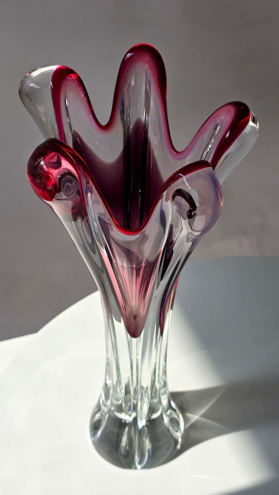 1385.0 Murano Sommerso Ruby Red Glass Vase With Five Lobes, Italy, 1960s photo