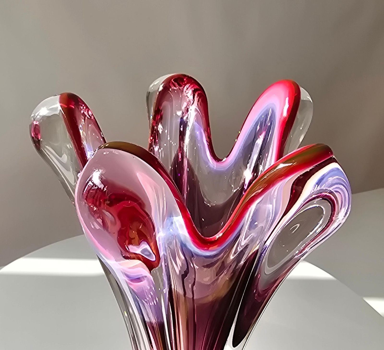 photo buy Murano Sommerso Ruby Red Glass Vase With Five Lobes, Italy, 1960s