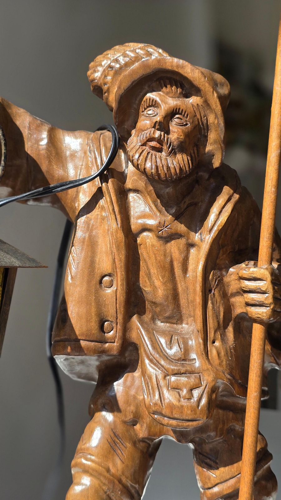 photo furniture Black Forest Hand Carved Wooden Night Watchman Lamp, Circa 1950s