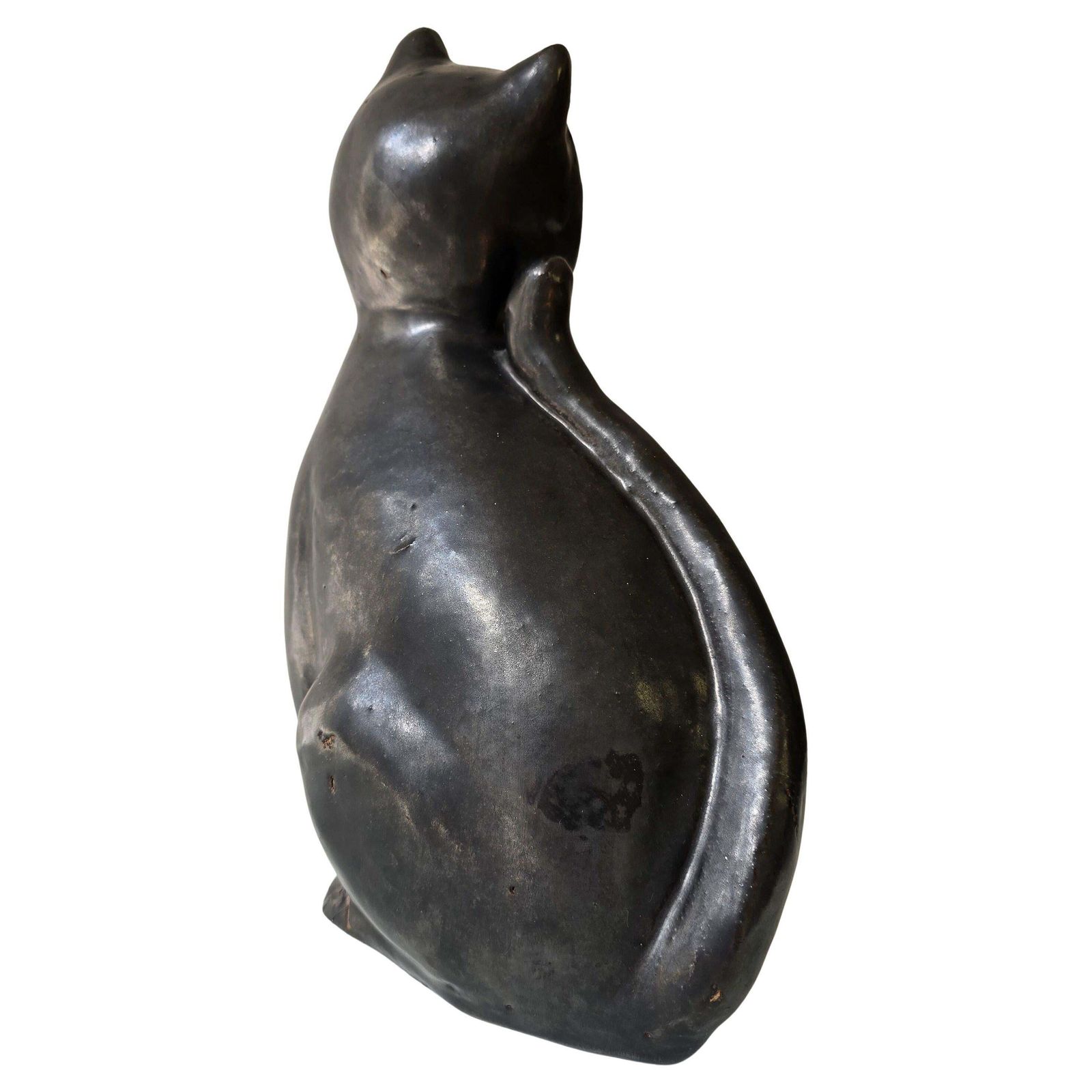Black Ceramic Cat Sculpture, Mid Century Modern, In The Style Of Vallauris photo 1836.0