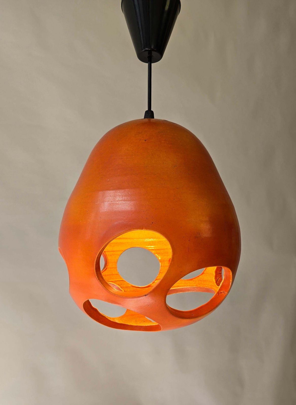 Mobach Orange Pierced Ceramic Pendant, Dutch Mid Century Modern photo for sale