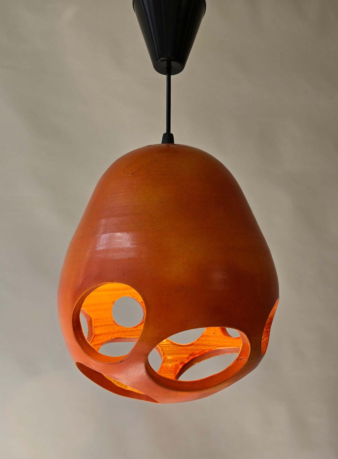 Mobach Orange Pierced Ceramic Pendant, Dutch Mid Century Modern photo Lighting