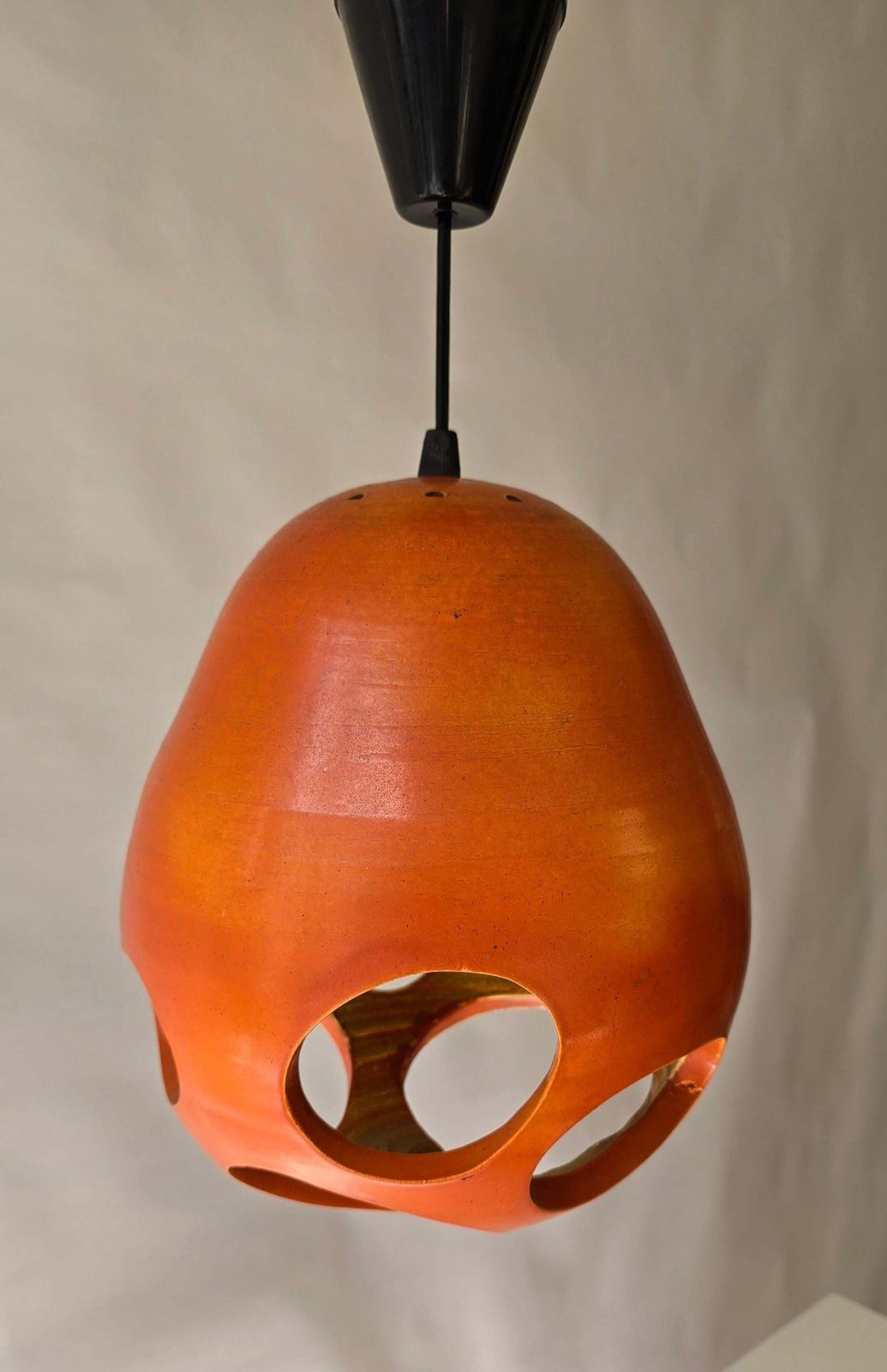 photo for sale Mobach Orange Pierced Ceramic Pendant, Dutch Mid Century Modern