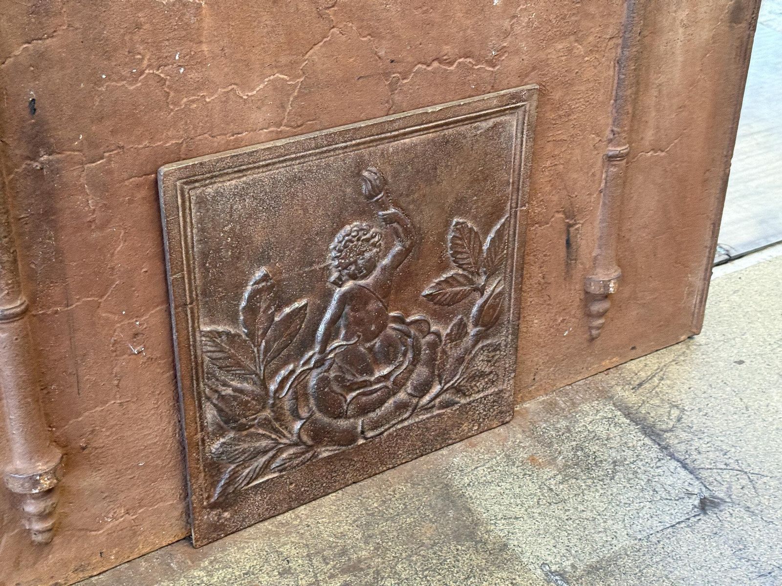 French 'Cupid' Fireback / Backsplash, 19th Century, Napoleon III Period photo Home Fixtures