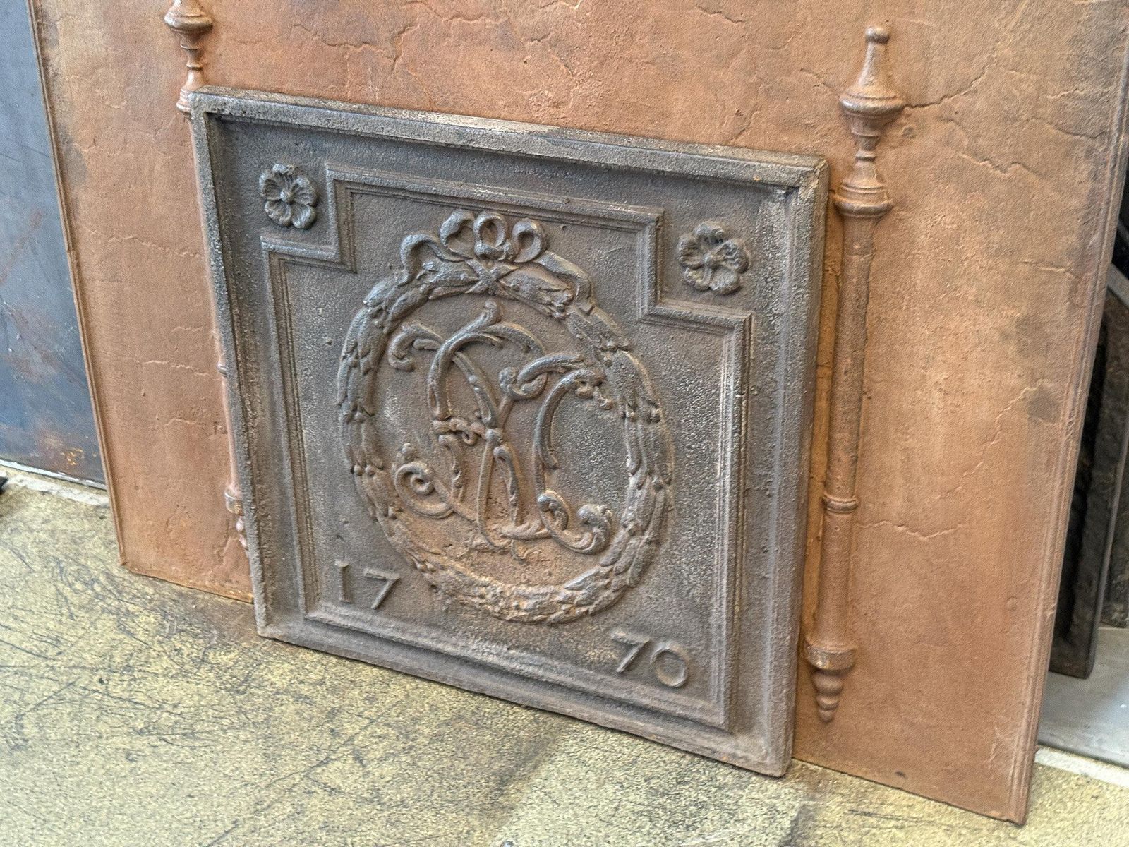 French 'Monogram' Fireback / Backsplash Louis XV Period, Dated 1770 photo for sale