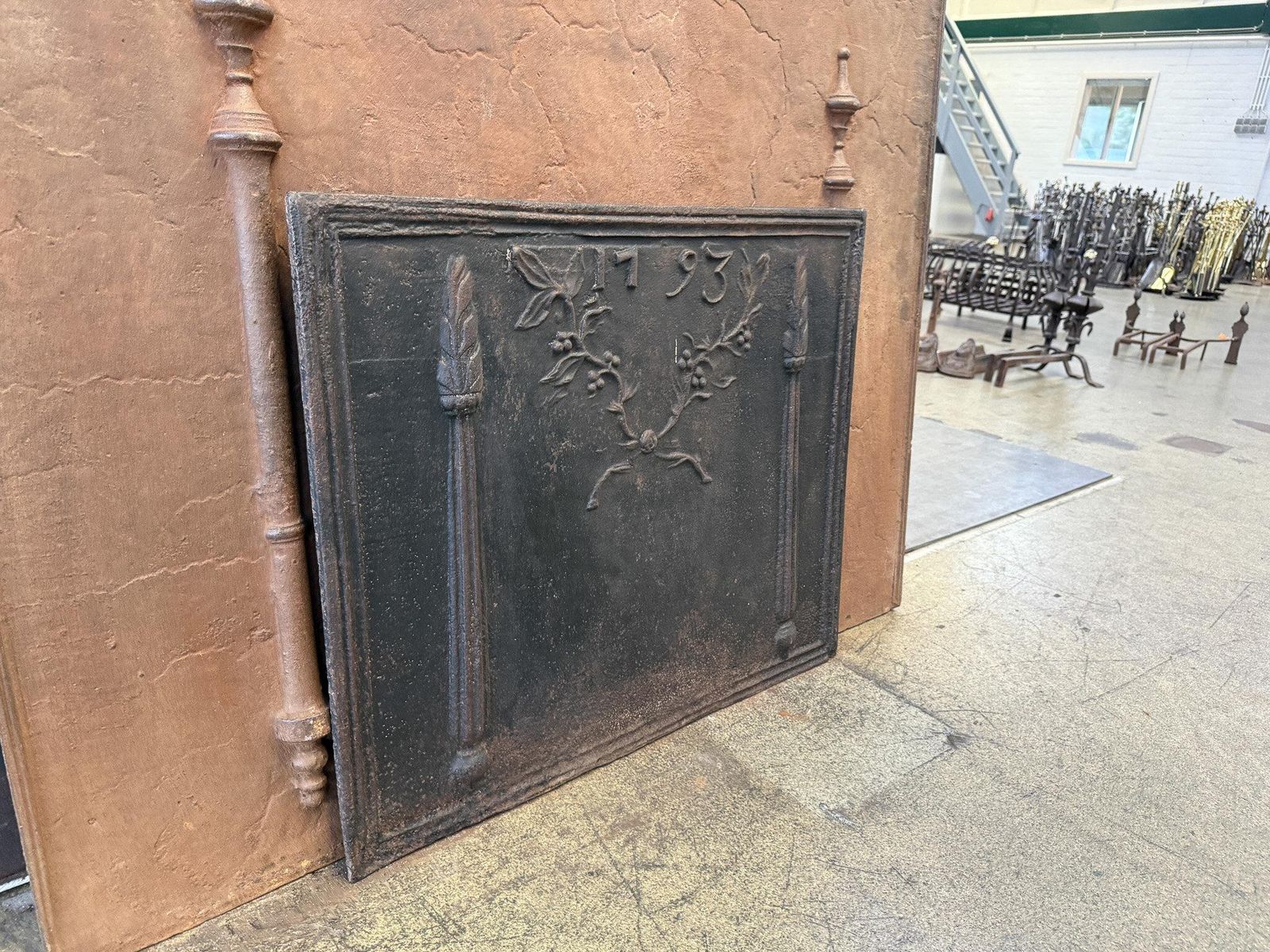 18th Century 'Pillars With Decoration' Fireback / Backsplash, France photo vintage