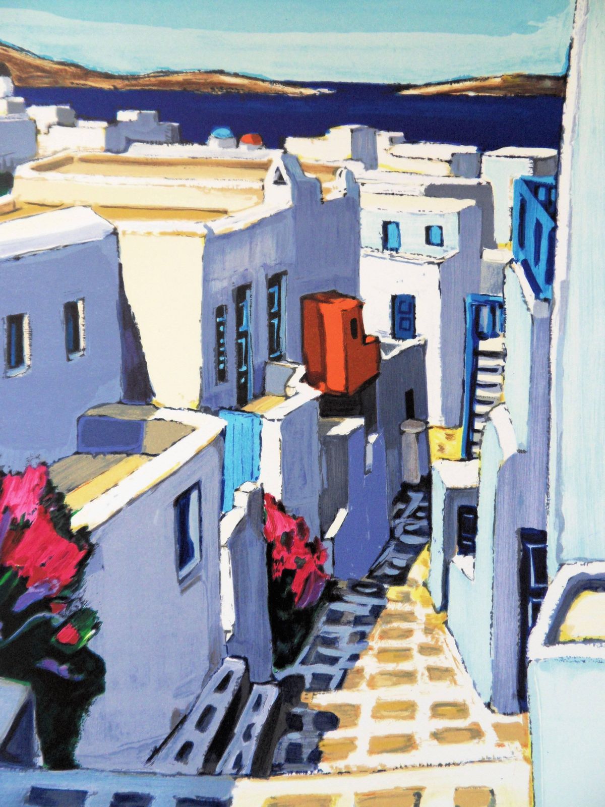 Jean Claude Quilicigreece : Small Street In Santorini   Handsigned Original Lithograph photo for sale