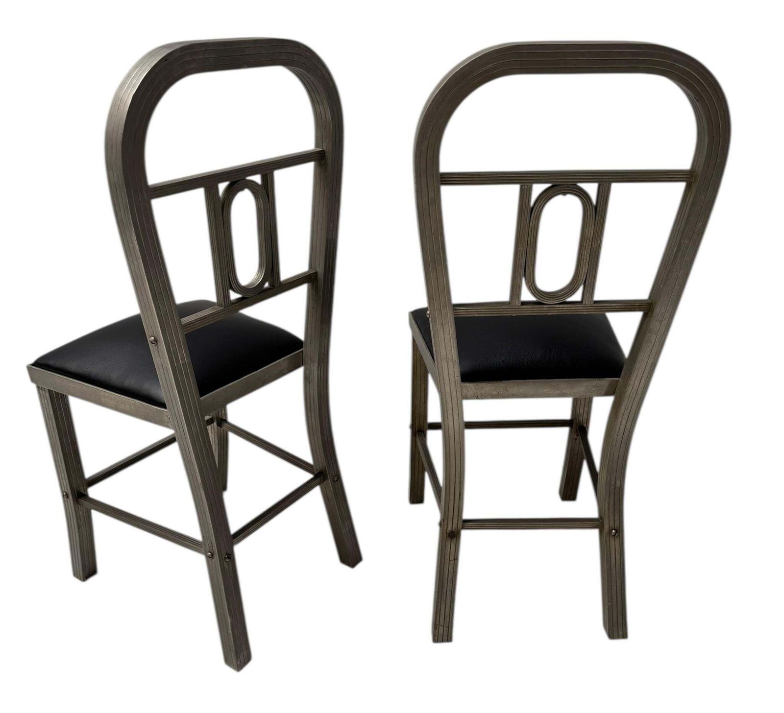Two French Art Deco Side Chairs With Black Leather Seats, 1930s photo 1989.0