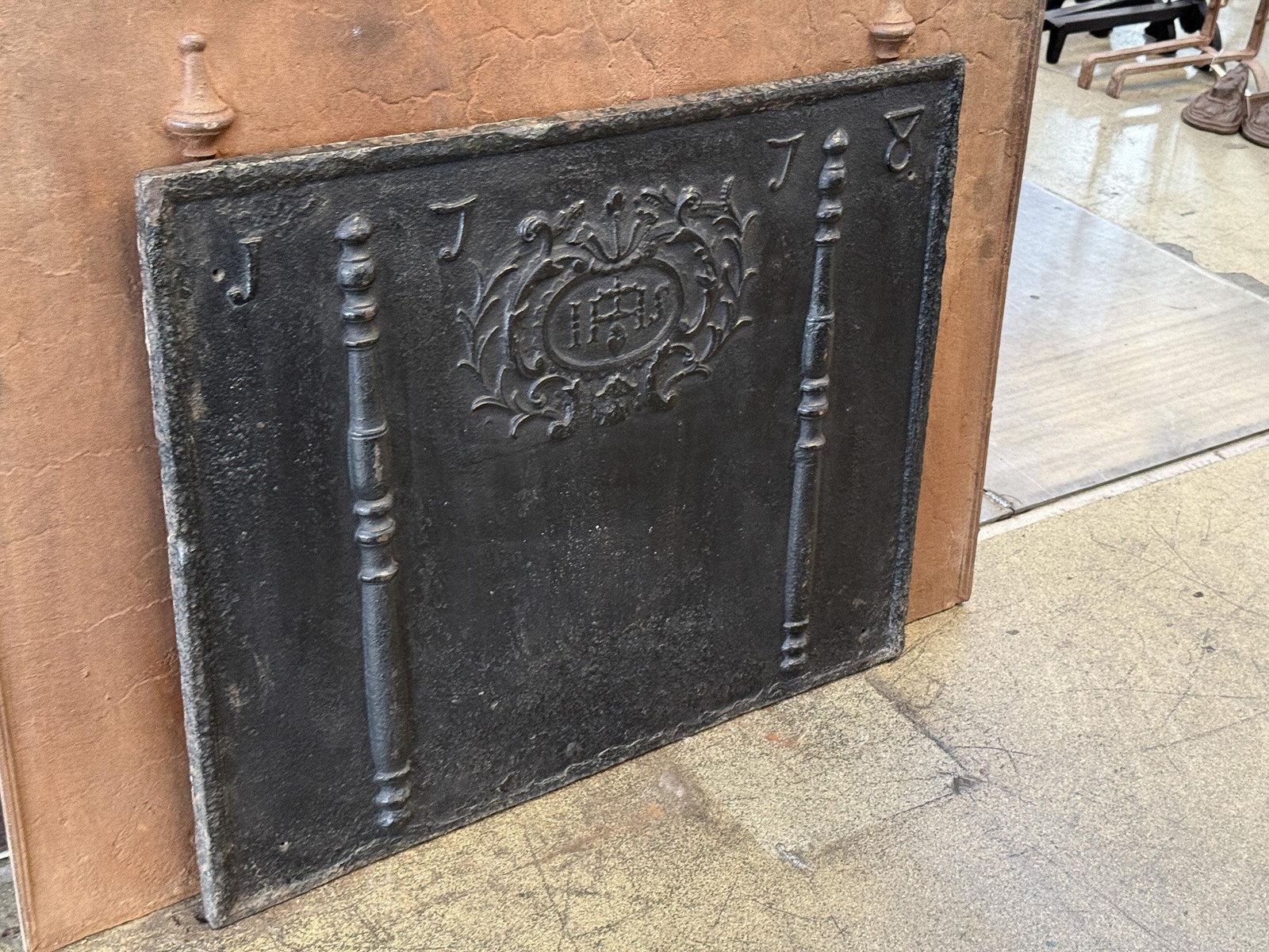 18th Century French Fireback / Backsplash 'Pillars With Medieval Ihs Monogram' photo for sale