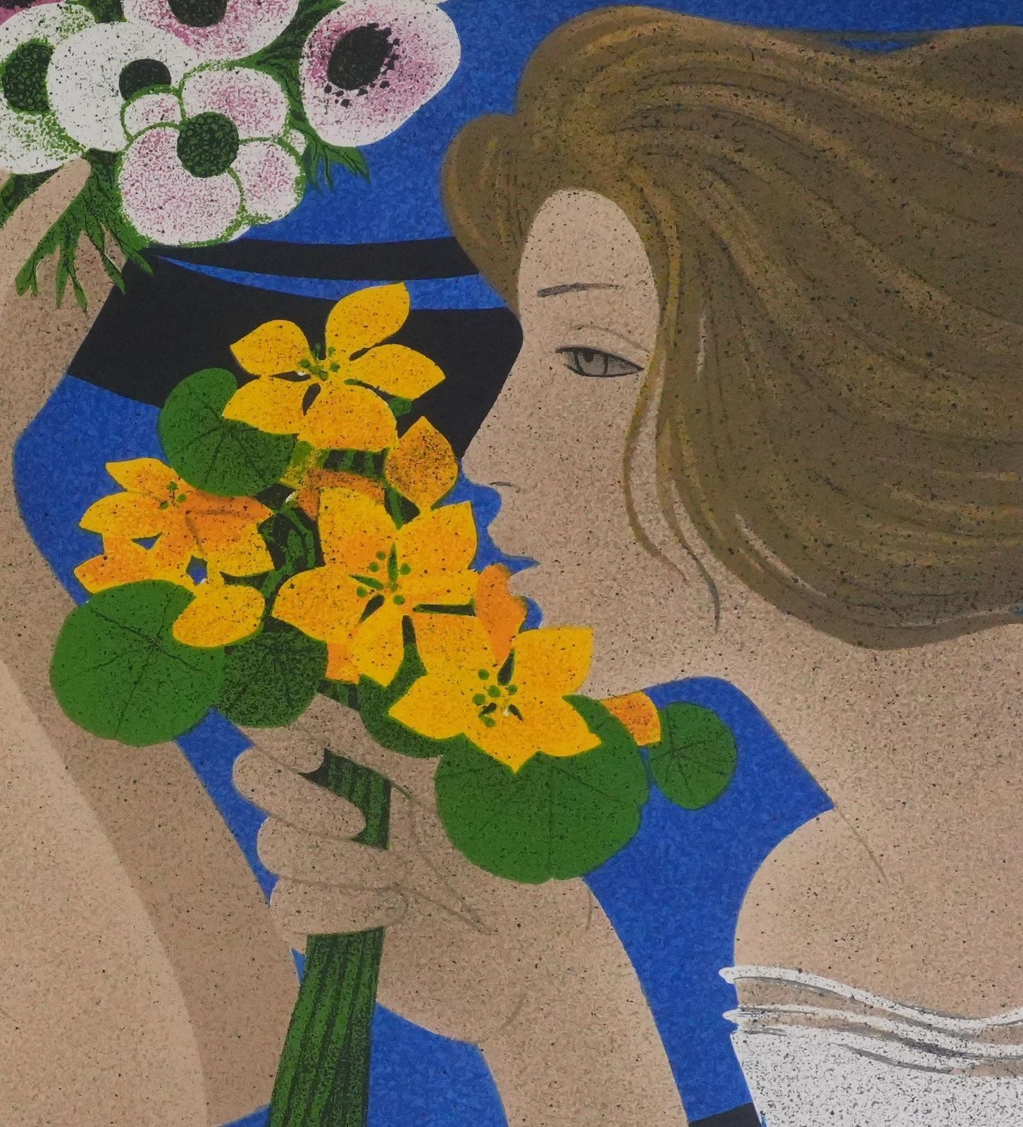 Yves Gannethe Two Women With Bunches Of Flowers   Original Lithograph Signed photo vinterior
