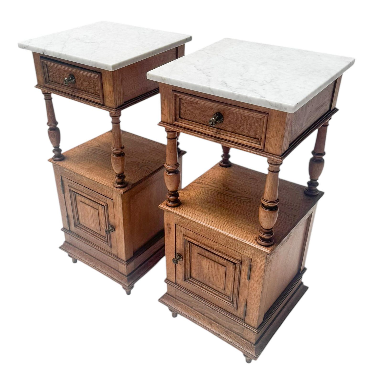 photo furniture Two Art Nouveau Nightstands Or Bedside Tables With Marble Tops, 1900s