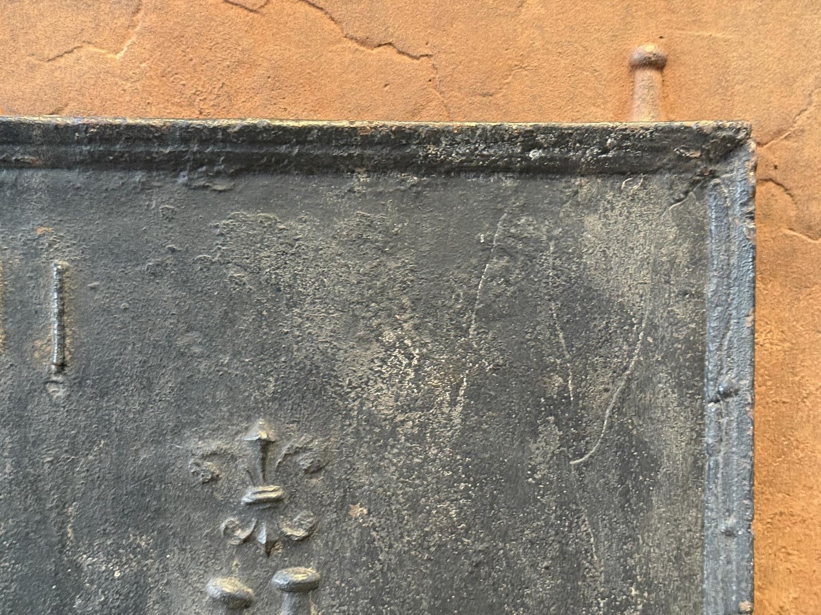 Home Fixtures 18th C French Fireback / Backsplash With Pillars And Fleurs De Lys, Dated 1733 photo