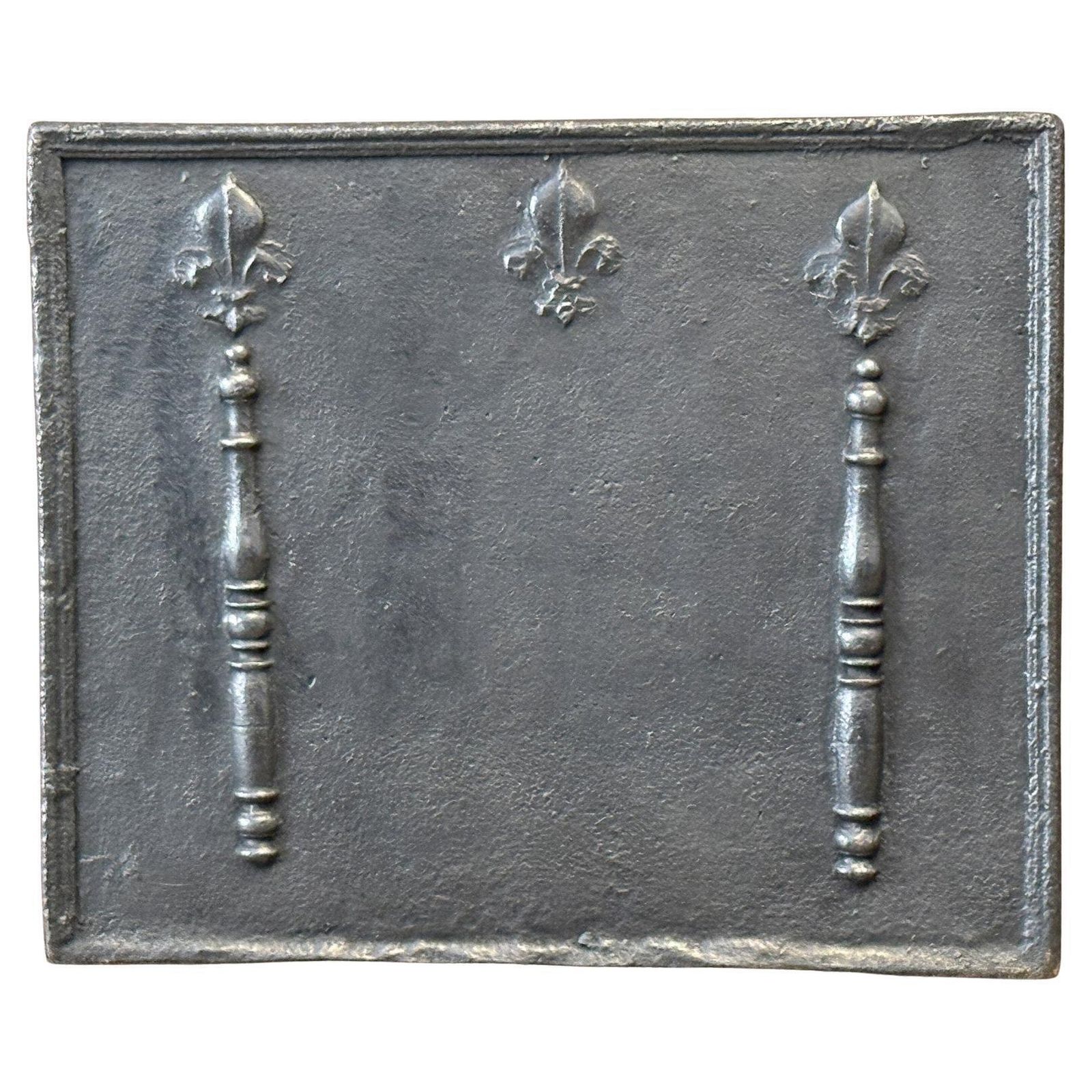 17th Century French Fireback / Backsplash With Pillars And Fleurs De Lys