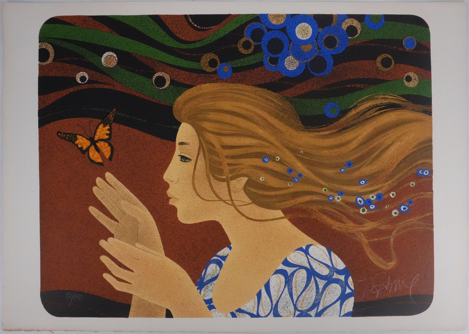 Yves Gannethe Woman With The Butterfly   Original Lithograph Signed