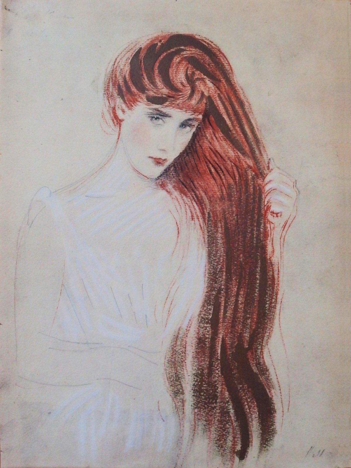 Paul César Helleushy Red Hair Woman   Lithograph1913