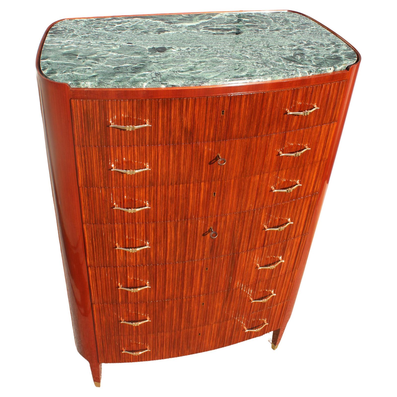 Curved Wooden Chest Of Drawers With Green Marble Of The Alps Ducrot Paolo Buffa