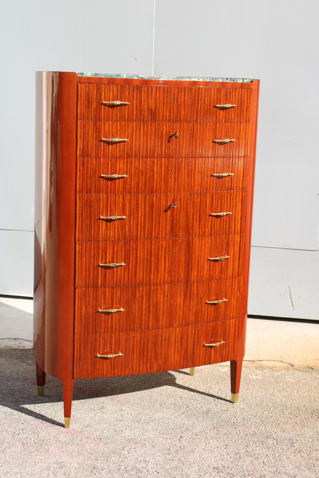 Curved Wooden Chest Of Drawers With Green Marble Of The Alps Ducrot Paolo Buffa photo furniture