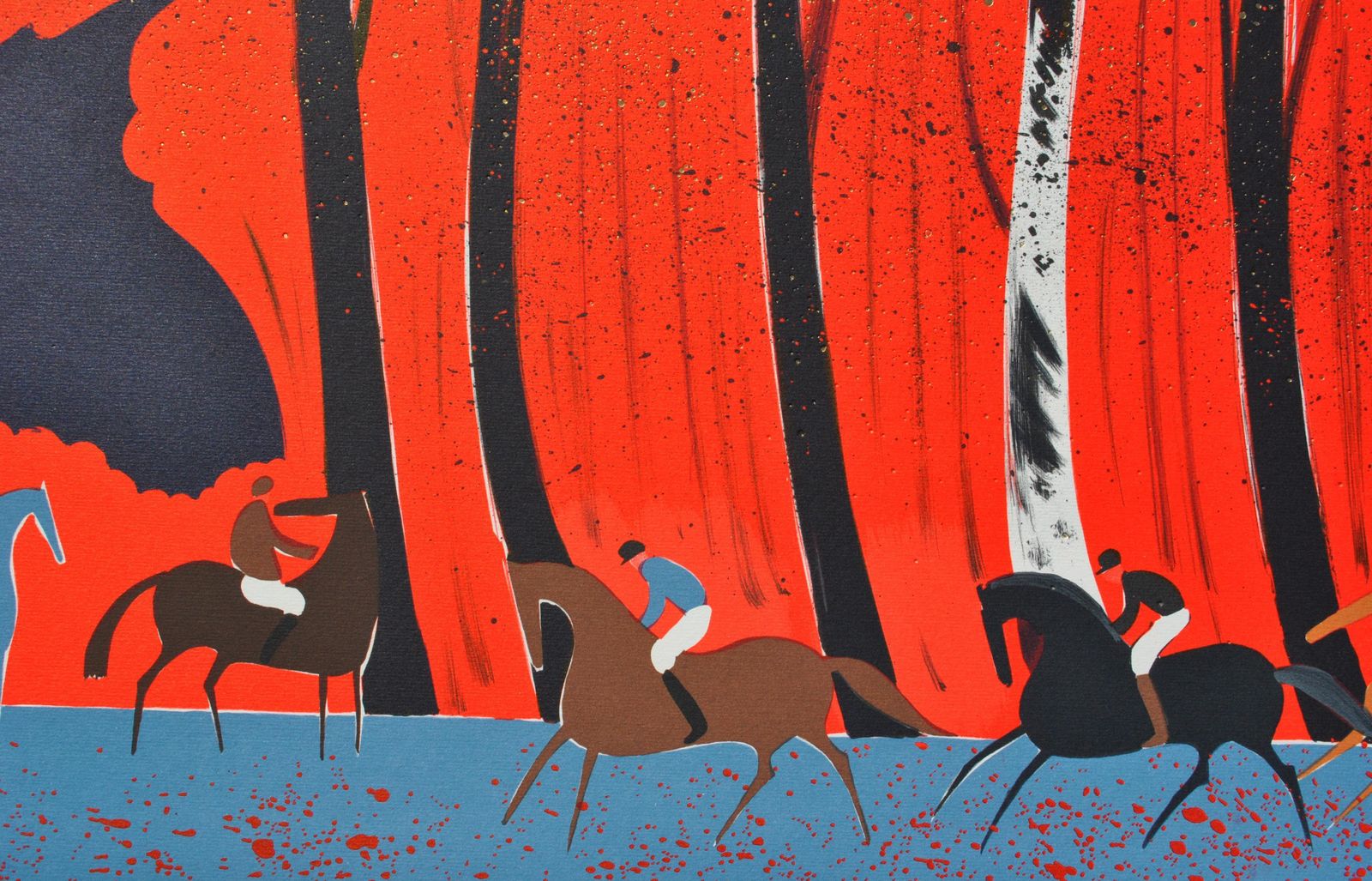 Serge Lassushorses : Riders And Flaming Forest   Original Lithograph, Handsigned & Ltd /2501982 photo buy
