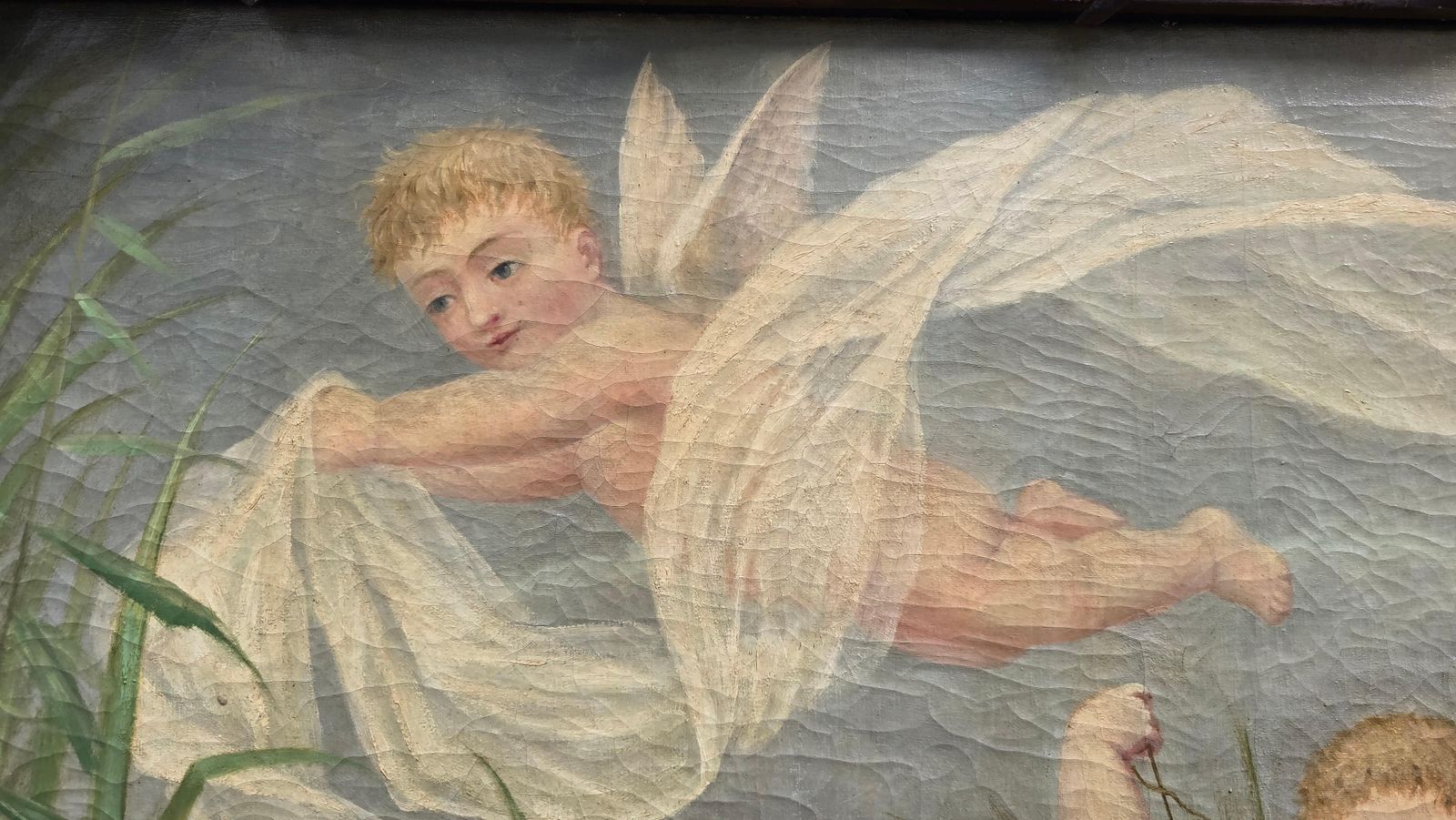 Putti Painting By A. Gevels In An Original Sculptural Nature Frame, Belgium photo vintage