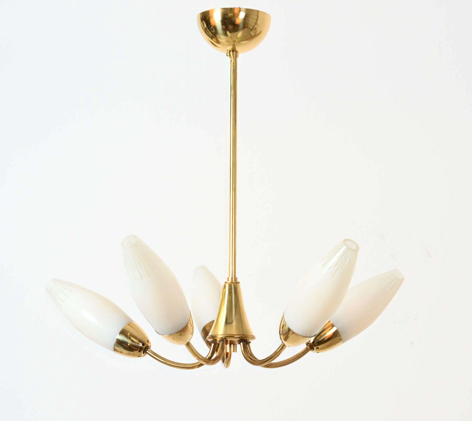 Midcentury Brass Opaline Glass Chandelier By Rupert Nikoll photo furniture