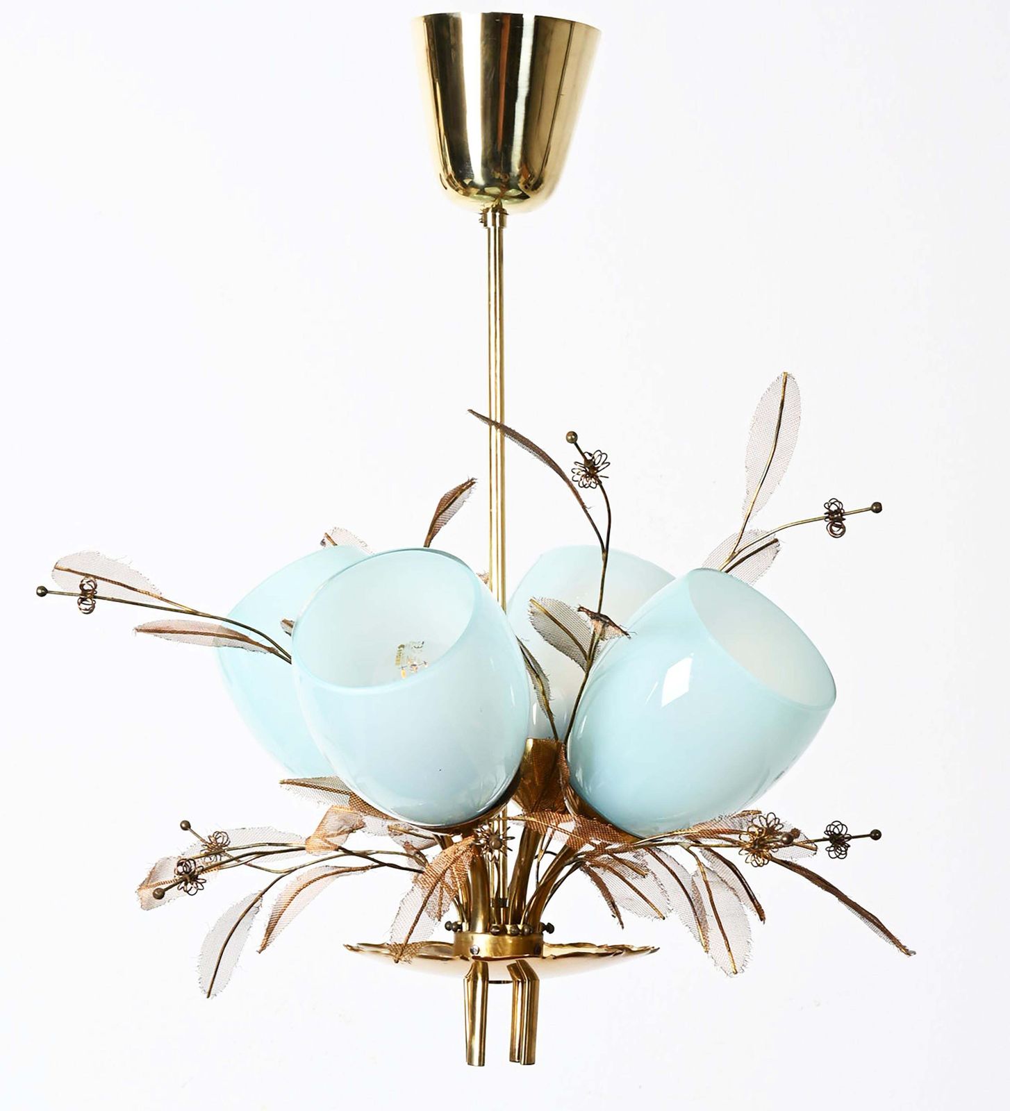 Bloemboeket Hanglamp Van Paavo Tynell Voor Taito Oy Met Blauw Glas photo furniture