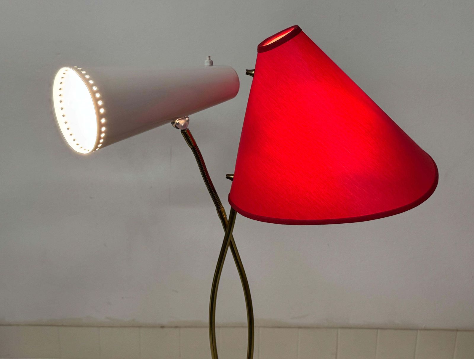Rare Midcentury Brass Floor Lamp By Rupert Nikoll photo vintage