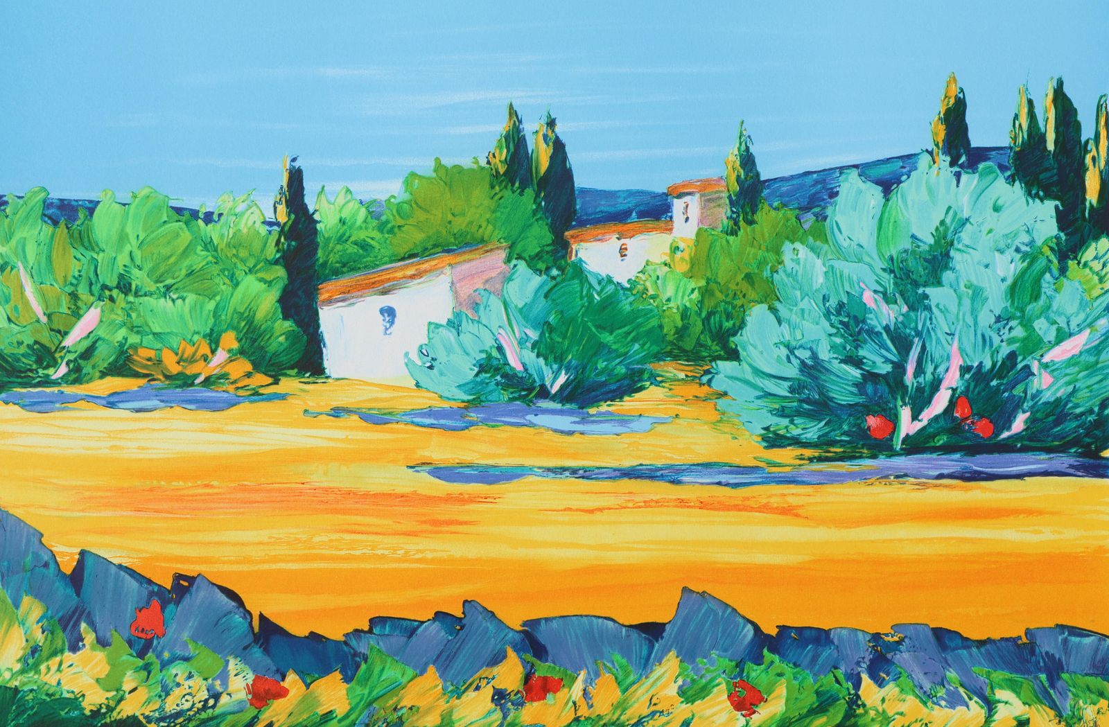 Serge Fenechprovencal Landscape   Original Lithograph, Handsigned & Ltd /2901982 photo furniture