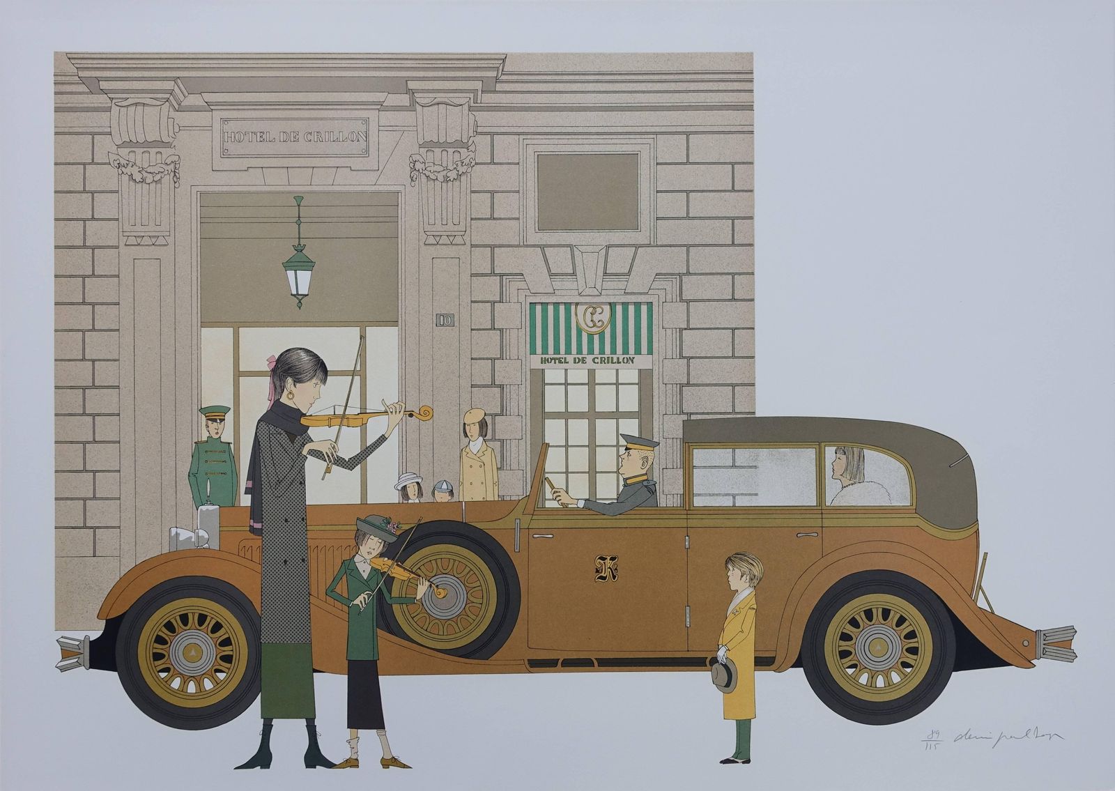 Denis Paul Noyermercedes Nurburg & Hotel De Crillon (Paris)   Original Signed Lithograph   115ex