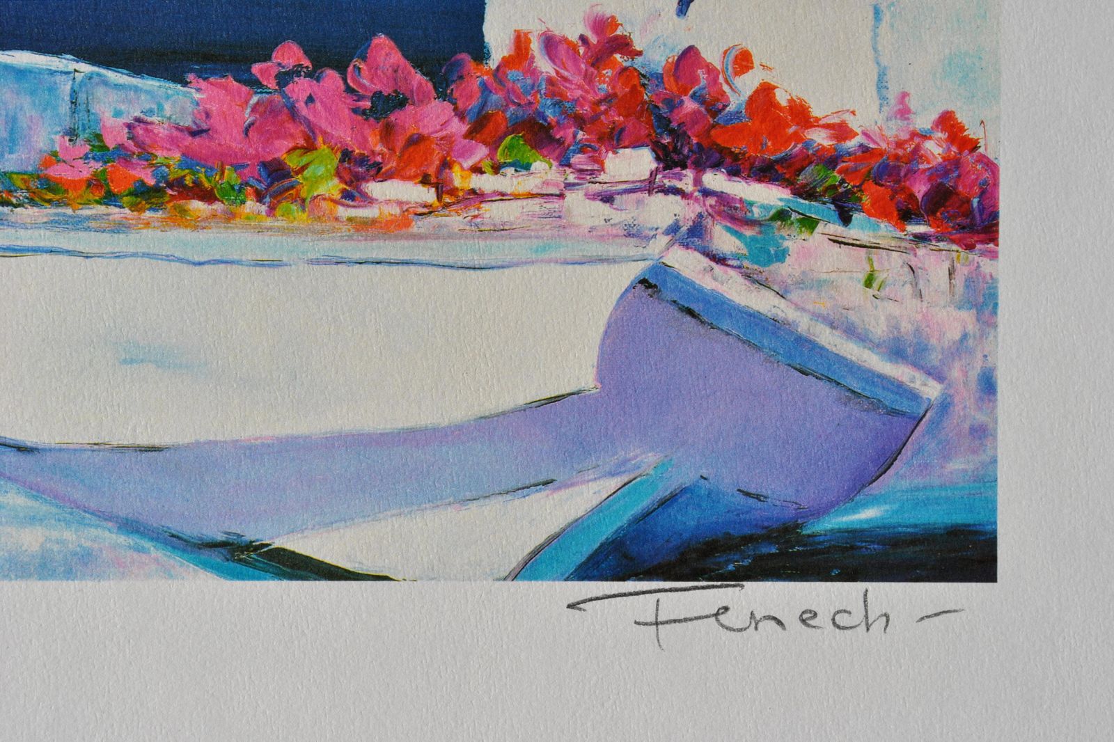 Serge Fenechriviera : Flowery Boat At Santorini   Original Lithograph, Handsigned & Ltd /3901982 photo for sale