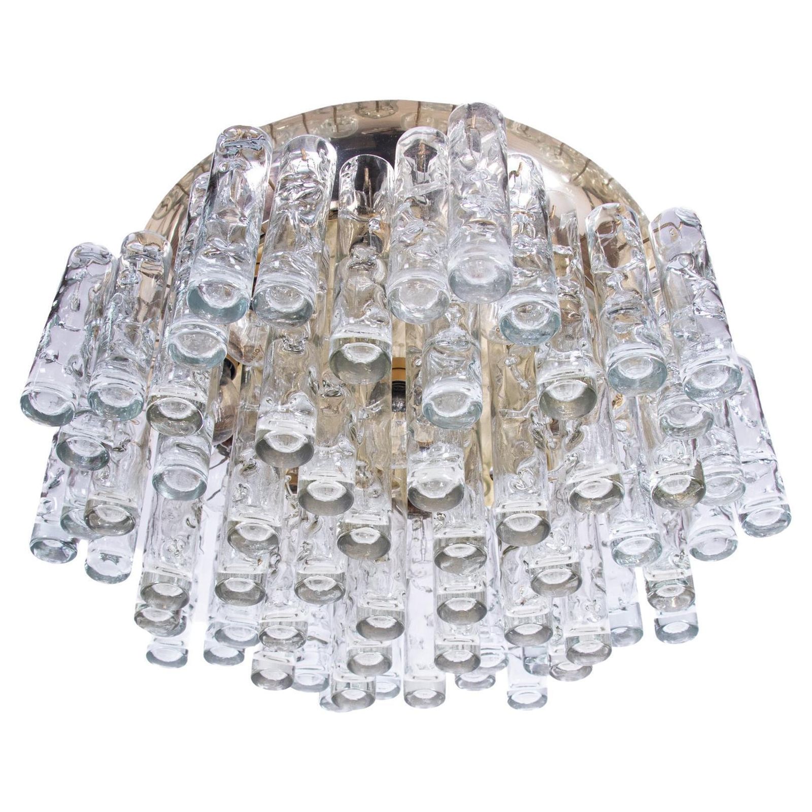 1960s Germany Large 24" Doria Lava Flush Mount Chandelier Murano Glass & Brass