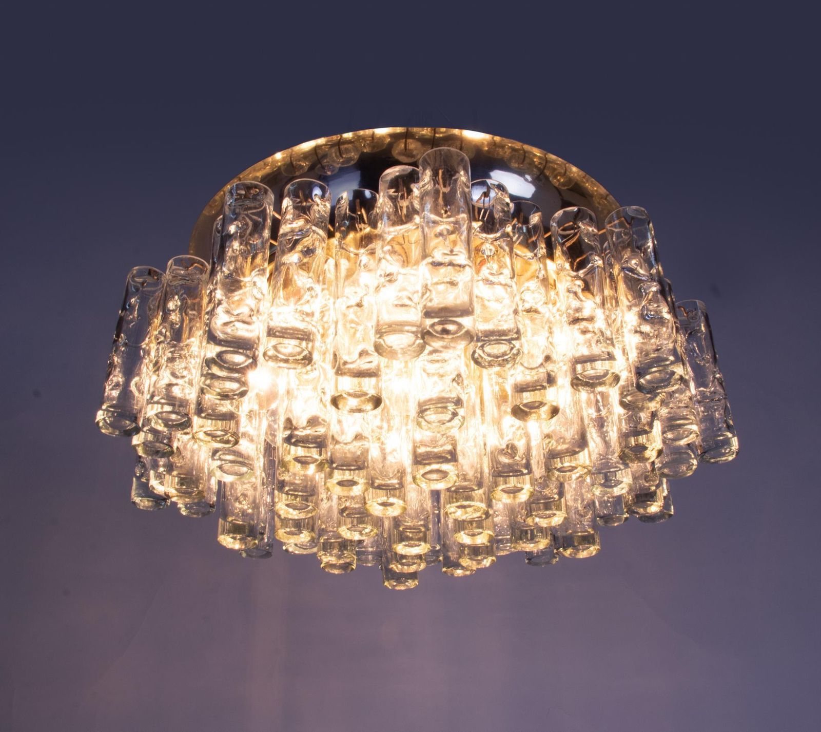 1960s Germany Large 24" Doria Lava Flush Mount Chandelier Murano Glass & Brass photo furniture