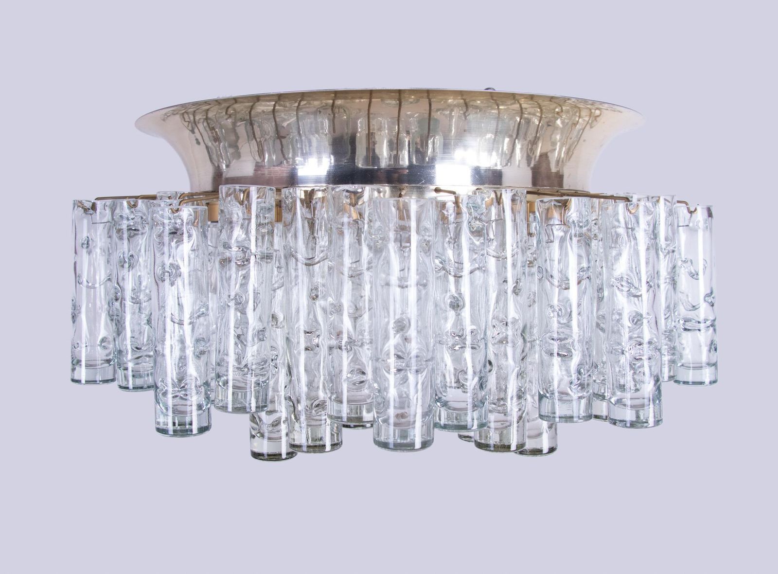 1960s Germany Large 24" Doria Lava Flush Mount Chandelier Murano Glass & Brass photo Lighting