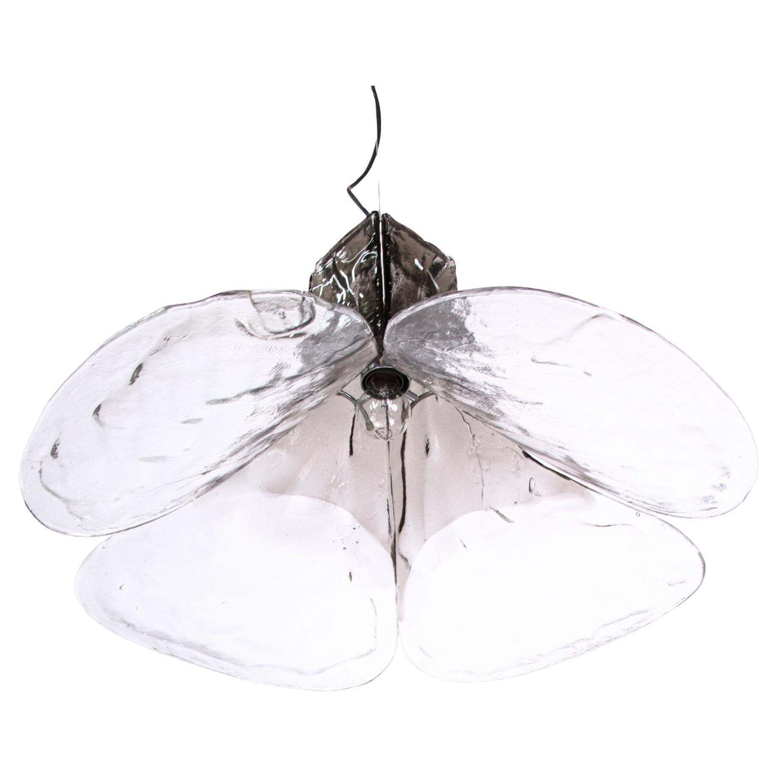 Mazzega Tulip Pendant Lamp Amber & Clear Murano Glass By Carlo Nason Italy 1960s