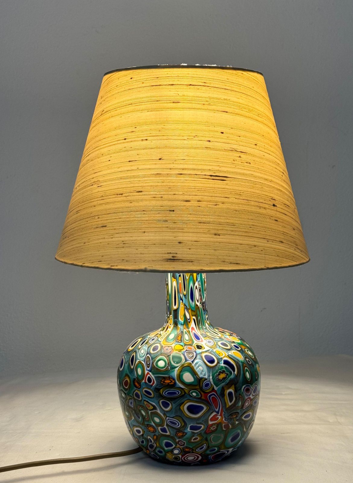 photo vinterior Millefiori Murano Glass Lamp With Custom Silk Shade