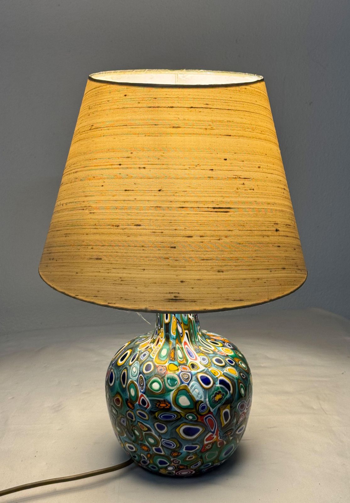 photo vintage Millefiori Murano Glass Lamp With Custom Silk Shade