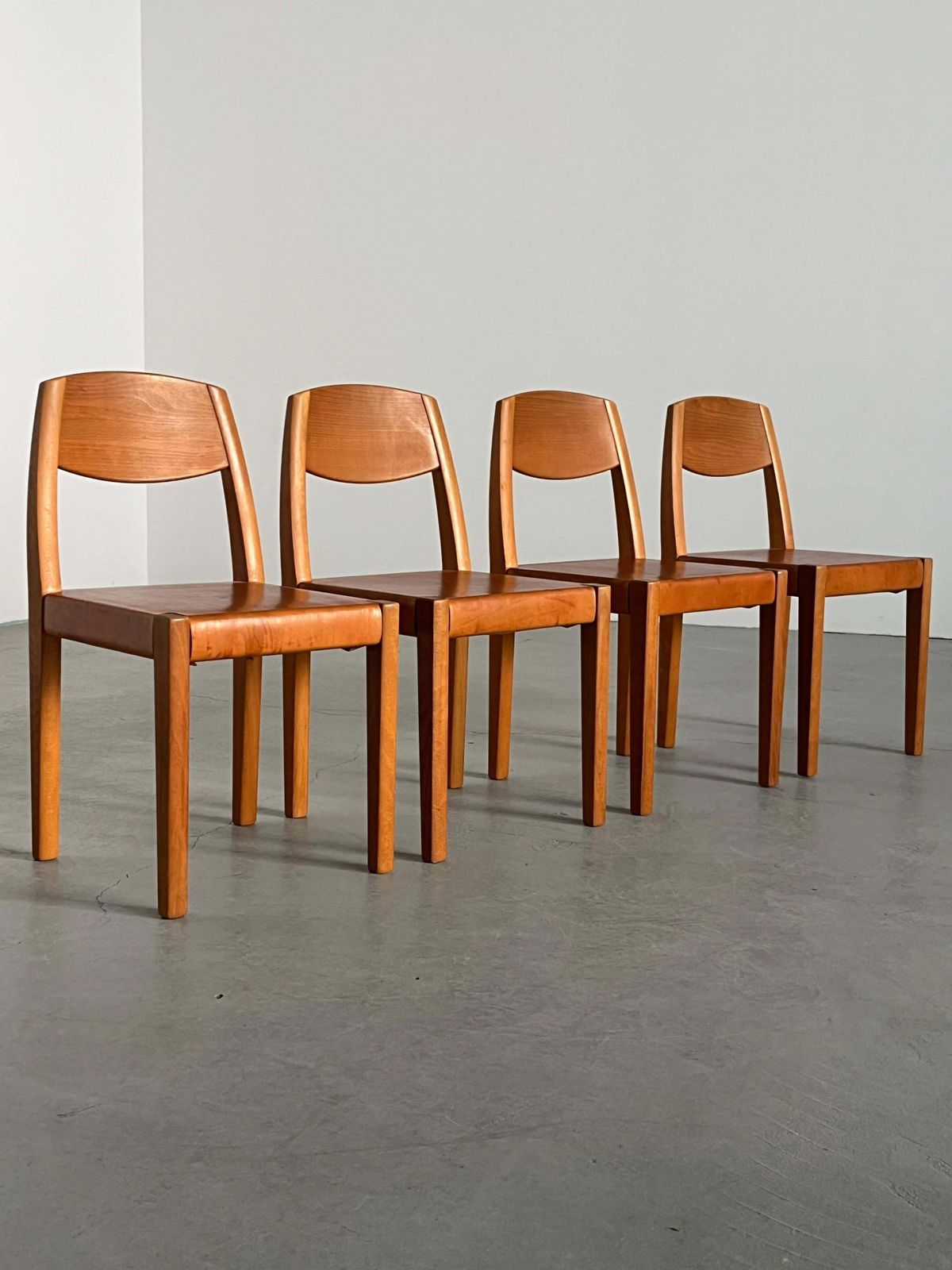 Set Of 4 Vintage Dining Chairs In Style Of Pierre Chapo, Cognac Leather And Wood photo 1989.0