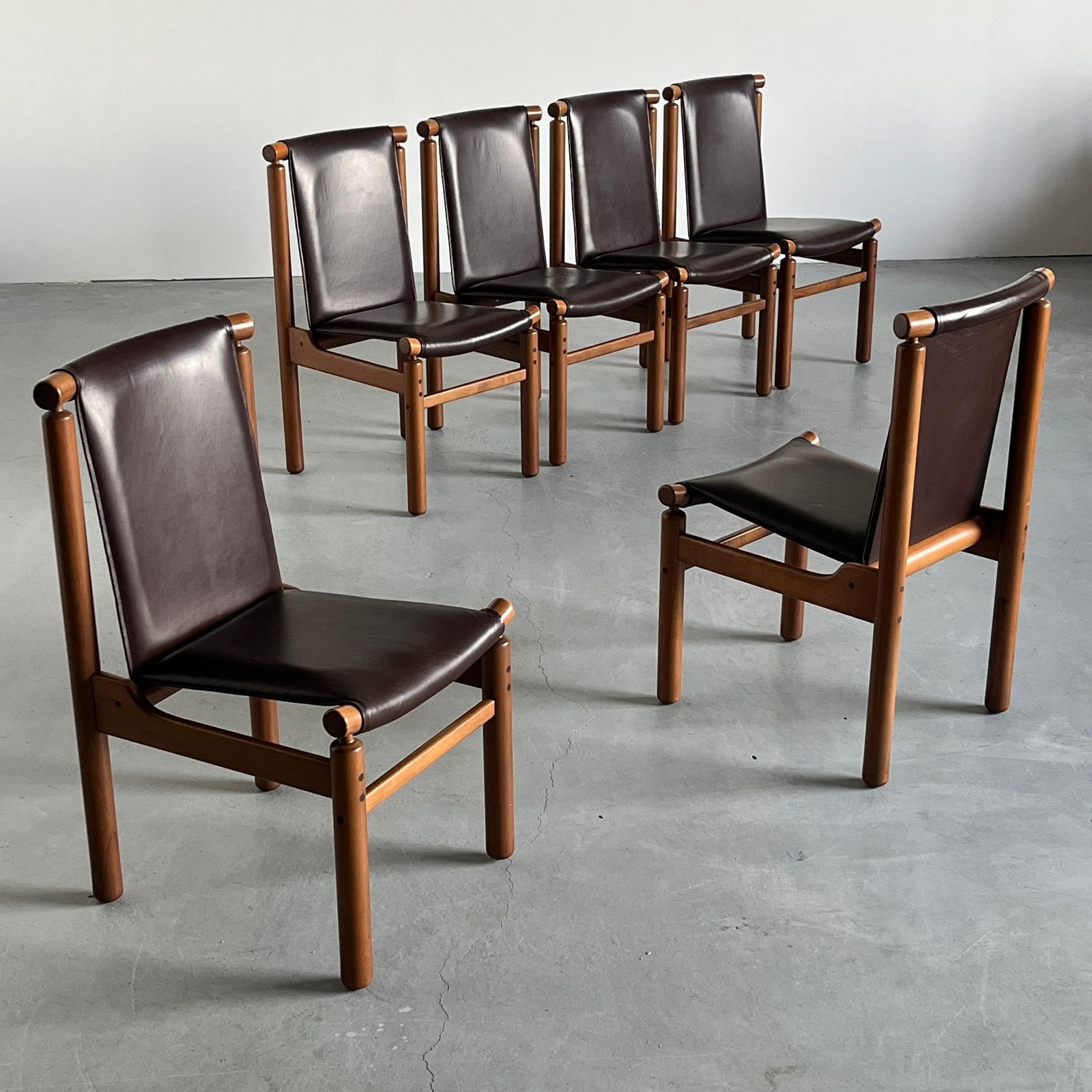 Set Of 6 Vintage Dining Chairs In Dark Brown Leather Att. To Ilmari Tapiovaara photo furniture
